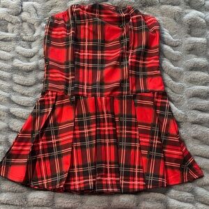 Strapless Red Plaid Peplum Dress - Classic Festive Style